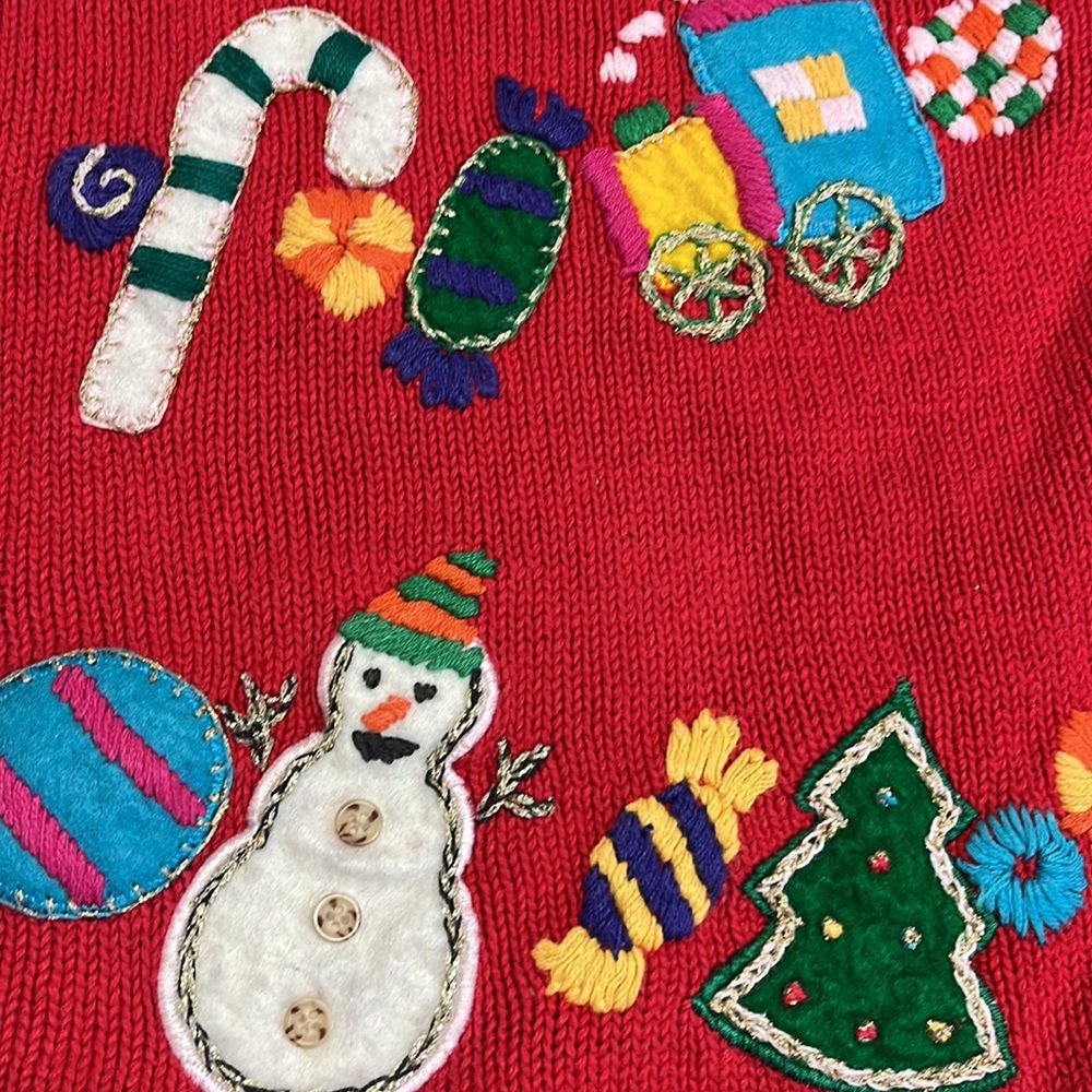 Vintage Beldoch Popper knit ugly Christmas sweater cardigan, large - Picture 3 of 7